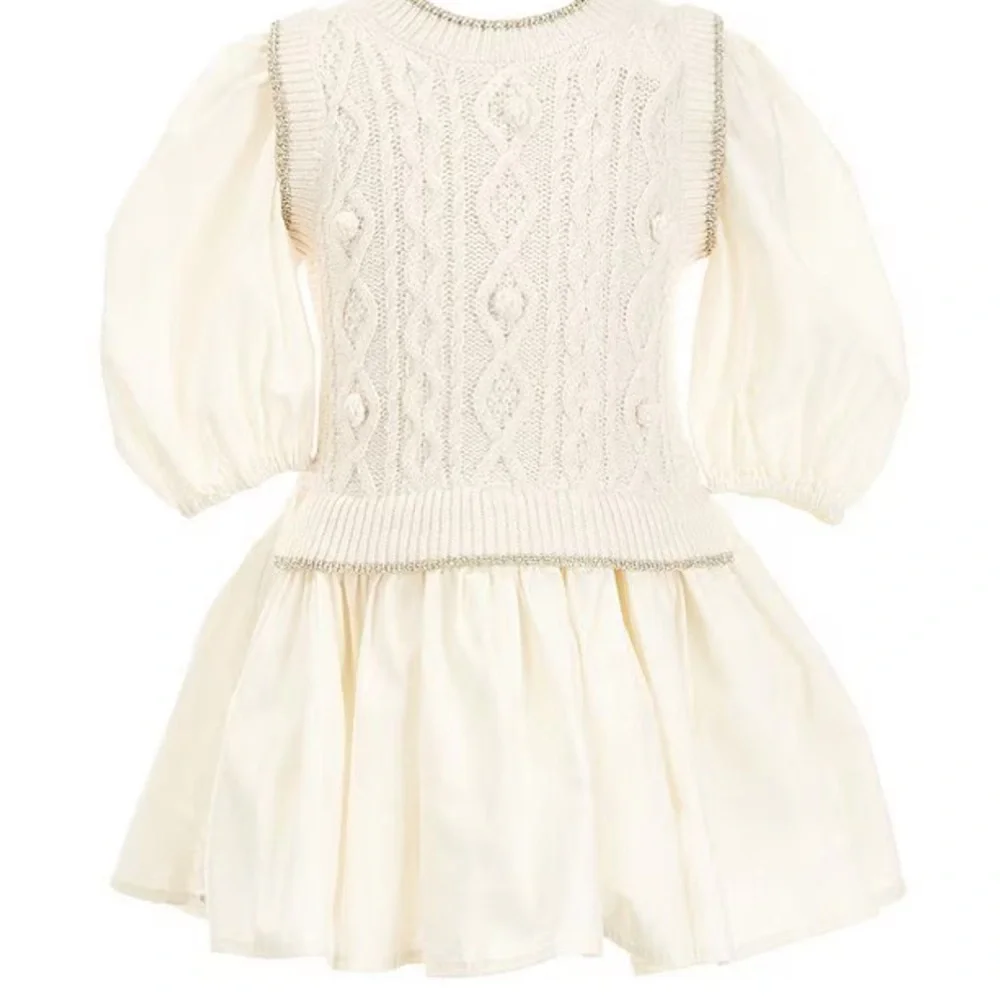 Elegant Cream Knit Kids Dress